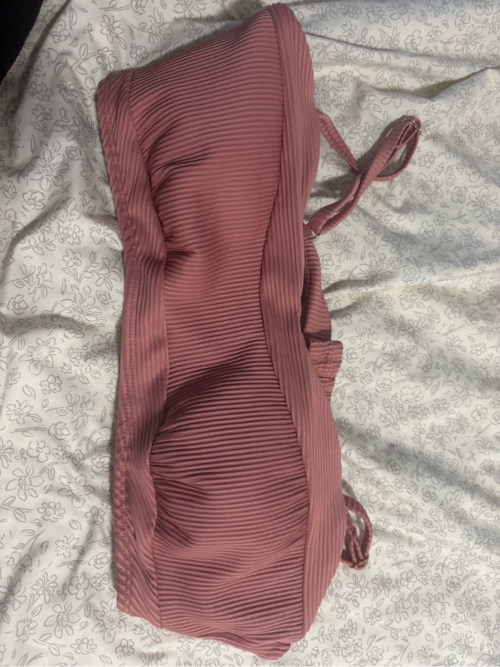 Ribbed Bandeau Bikini Top in Dusty Rose